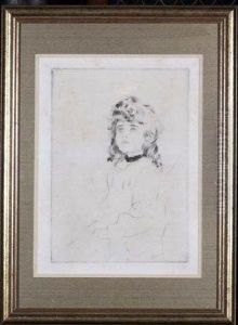 A Small Girl Wearing A Black Choker - Drypoint