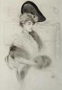 Femme Assise, Devant Les Tableaux by Paul Cesar Helleu
