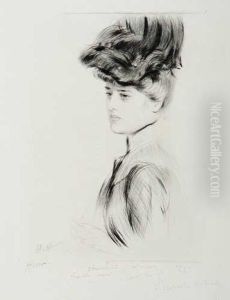 Portrait De Femme Au Chapeau by Paul Cesar Helleu