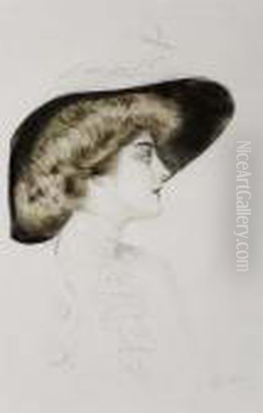 Femme En Profil Avec Un Chapeau by Paul Cesar Helleu