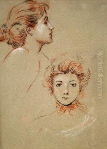 French -- Portrait Studies Of A
Woman; Black Red And White Chalk On Buff Paper, Bears Signature,
19.5x14cm French -- Portrait Studies Of A
Woman; Black Red And White Chalk On Buff Paper, Bears Signature,
19.5x14cm