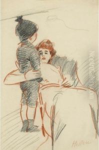 Madame Helleu Et Son Fils Jean. 
[paul Cesar Helleu, Mrs Helleu And Her Son Jean; Charcoal And Red Chalk,
 Signed.] by Paul Cesar Helleu