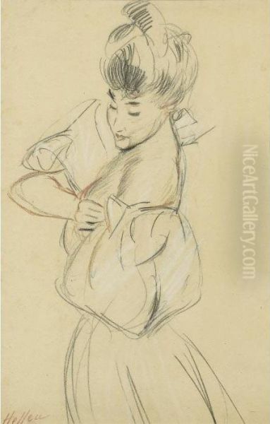 Femme De Profil Arrangeant Sa 
Manche [, A Woman Side View Arranging Her Sleeve; Red, Blak And White 
Chalk, Signed] - view 1