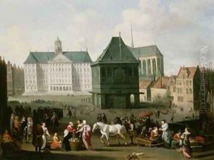 Market Scene before the Dam Palace Amsterdam by Hendrik Mommers