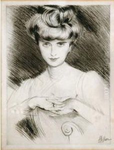 [elegante De Face, Les Mains Jointes] by Paul Cesar Helleu