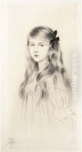 Fillette Aux Longs Cheveux Et Au Ruban by Paul Cesar Helleu