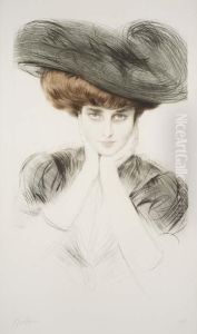 Femme Au Chapeau, Les Mains Sur Le Menton by Paul Cesar Helleu