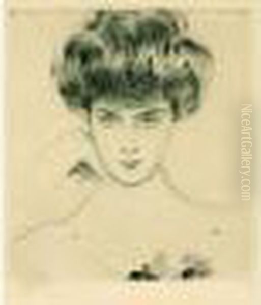 Femme En Buste De Face, Main Pres Du Cou. - view 1