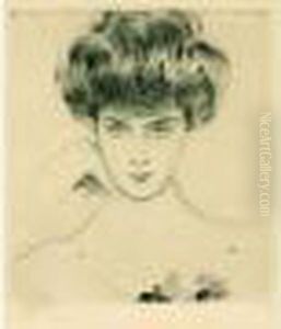 Femme En Buste De Face, Main Pres Du Cou. by Paul Cesar Helleu