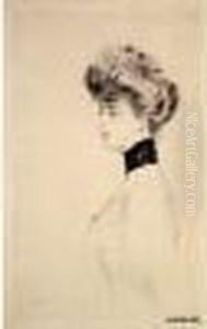 Portrait De Femme Au Foulard Noir by Paul Cesar Helleu