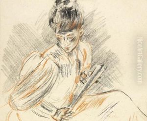 Jeune Femme A L'eventail by Paul Cesar Helleu