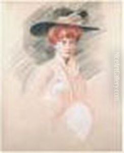 Portrait D'elegante Au Chapeau by Paul Cesar Helleu