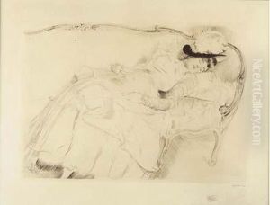 Pointe Seche. Epreuve Jaunie Sur Verge, Portant Une Signature. Bonne Marges. Cadre by Paul Cesar Helleu