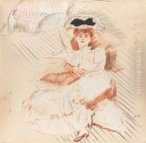 Jeune Femme Etendue Sous Une Ombrelle by Paul Cesar Helleu