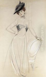 Portrait Of An Elegant Woman Wearing A Hat, Leaning On A Chair