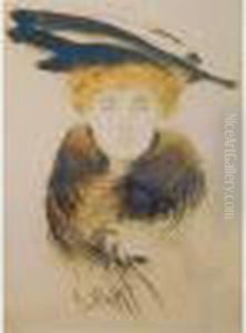 Jeune Femme Rousse Au Chapeau Et Col De Fourrure by Paul Cesar Helleu