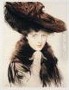 (femme Au Chapeau Marron, Et Boa) by Paul Cesar Helleu