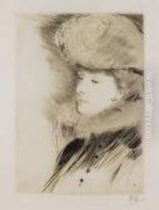 (lady In Fur Hat) by Paul Cesar Helleu