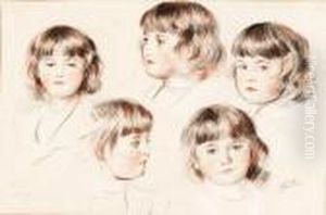 Portrait Studies Of A Young Girl by Paul Cesar Helleu