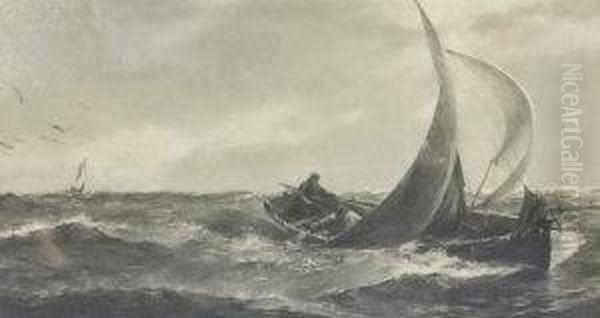 Sailing Barge And Racing Yacht On The Open Seas - view 1