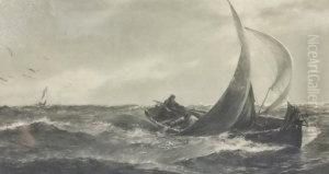 Sailing Barge And Racing Yacht On The Open Seas by Charles Napier Hemy