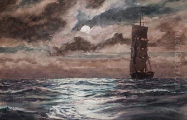 Shipping On Open Seas In The Moonlight - view 1
