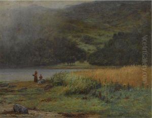 Mother And Child By A Loch by Joseph Henderson