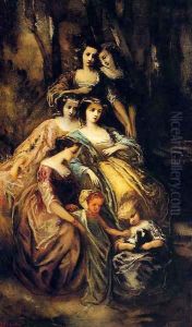 Empress Eugenie And Her Attendants by Adolphe Joseph Thomas Monticelli
