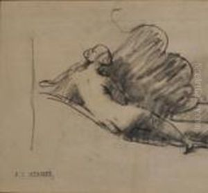 Nu De Dos Fusain Portant Le Cachet by Jean-Jacques Henner