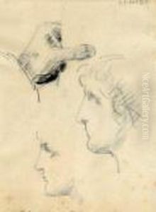 Etude De Mains Et De Deux Visages De Profil by Jean-Jacques Henner