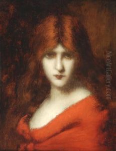 Portrait De Femme A La Robe Rouge by Jean-Jacques Henner