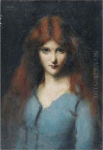 Portrait D'une Jeune Fille En Robe Turquoise by Jean-Jacques Henner