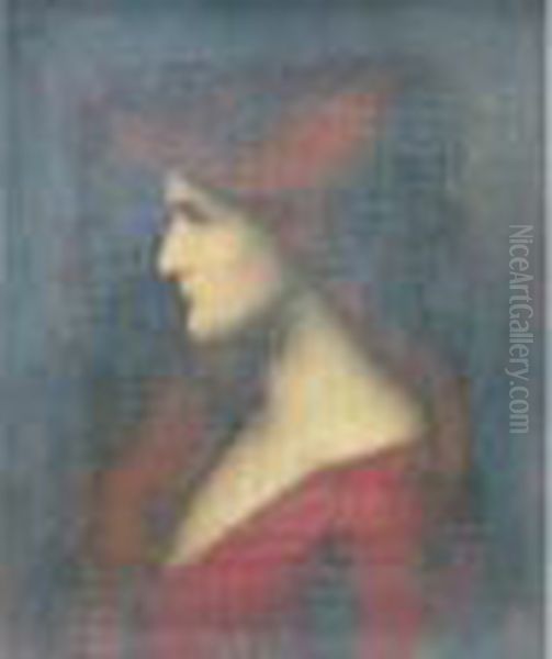Jeune Femme A La Robe Rouge De Profil - view 1
