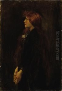Portrait, Red Haired Beauty Standing In Profile by Jean-Jacques Henner