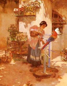 Lady Feeding Birds by Edouard Menta