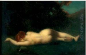 Jeune Femme Nue Allongee Dans Un Pre Se Mirant Dans Un Ruisseau by Jean-Jacques Henner