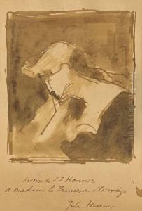 Deux Dessins Sur Des Cartons 
D'invitation: Un Portrait De Femme; Et Etudes De Figures Feminines