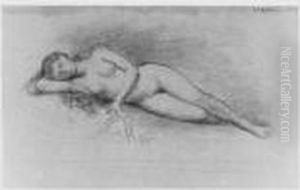 " Nu " Dessin Au Fusain Sur by Jean-Jacques Henner