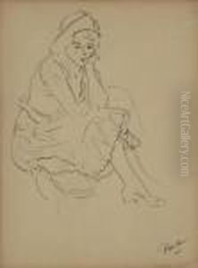 Girl Seated With Elbow On Her Knee And Book At Her Side by Robert Henri
