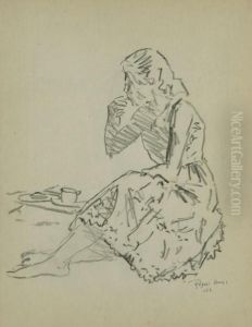 Seated Girl With Bare Feet And Coffee Cup At Her Side Seated Girl With Bare Feet And Coffee Cup At Her Side