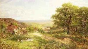 Landscape with Children by a Pond 1884 by George William Mote
