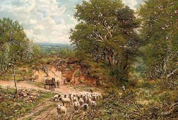 A shepherd and his flock on a country road - view 1