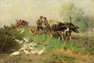 Ducks by a Pond by Antonio (Antonis Matteo) Montemezzo