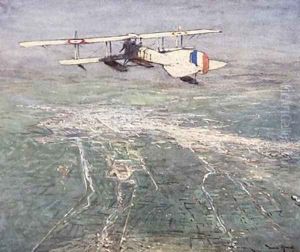 Sea plane flying over Damascus illustration from The Naval Front by Gordon S Maxwell 1920