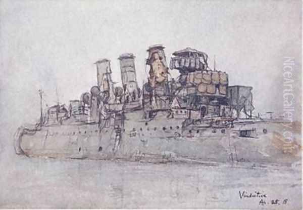 HMS Vindictive April 25th 1918 illustration from The Naval Front by Gordon S Maxwell 1920 - view 1