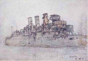 HMS Vindictive April 25th 1918 illustration from The Naval Front by Gordon S Maxwell 1920