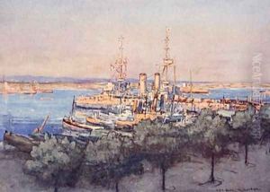 HMS Queen Trawlers and Drifters Taranto illustration from The Naval Front by Gordon S Maxwell 1920 by Donald Maxwell