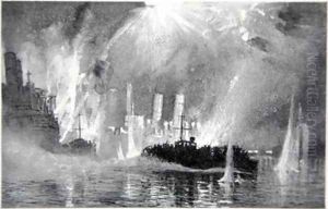 Motor Launches rescuing crews of the Blockships at Zeebrugge Motor Launches rescuing crews of the Blockships at Zeebrugge