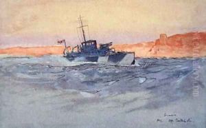 Sunrise Motor Launch off Gallipoli Italy illustration from The Naval Front by Gordon S Maxwell 1920 by Donald Maxwell