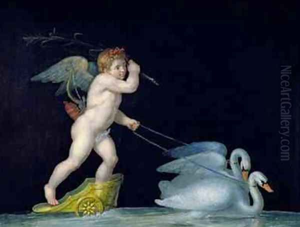Cupid being led by a pair of swans - view 1